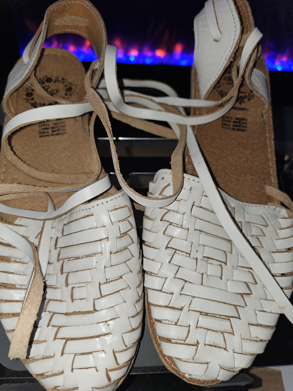 Women’s White Woven Leather Sandals
